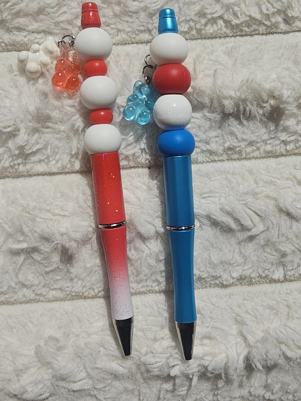 2 Beaded Charm Ballpoint Pens - Red & Blue